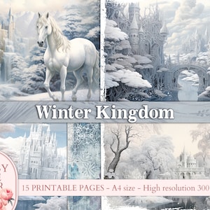 Winter Kingdom Junk Journal pages, Winter kit, Winter paper collage, Scrapbooking Digital Download Kit, Printable junk journal pages