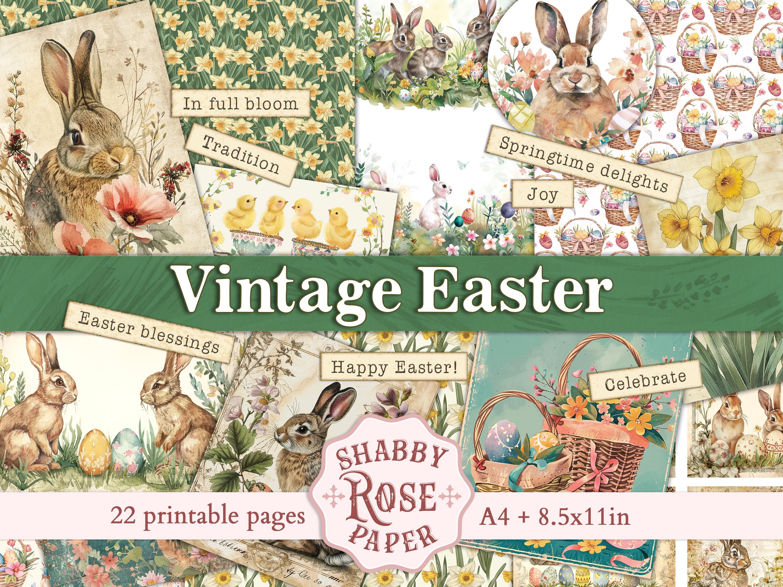 Vintage Easter Bunny Junk Journal Pages Cards Collage, Words Quotes ...