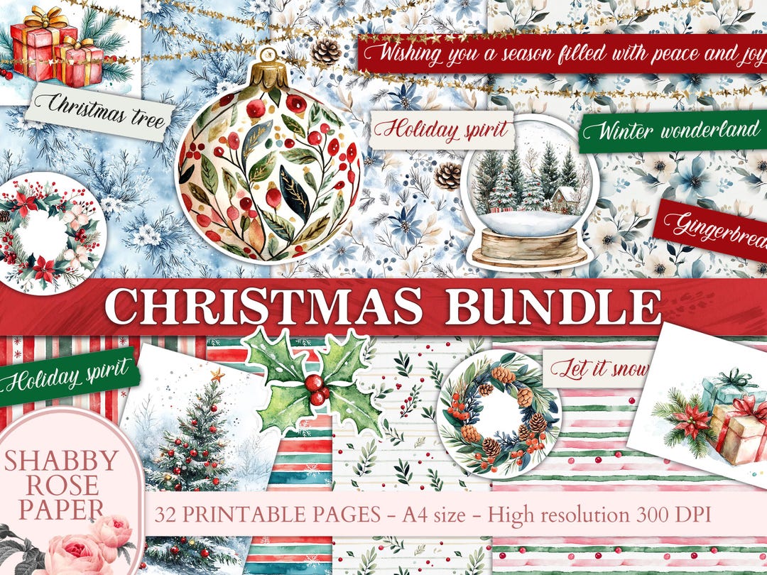 Christmas Junk Journal Pages Winter Ephemera Kit Paper Scrapbooking ...