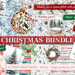Christmas Junk Journal pages Winter Ephemera kit Paper Scrapbooking Digital Collage Craft Kit Printable Scrapbook Embellishment PRINTABLE