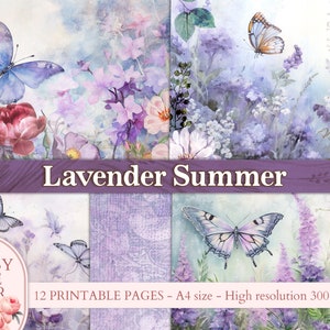 Summer Butterfly Junk Journal pages, Lavender Enchanted Butterfly collage PRINTABLES, Scrapbooking Digital Download Kit, Journal paper