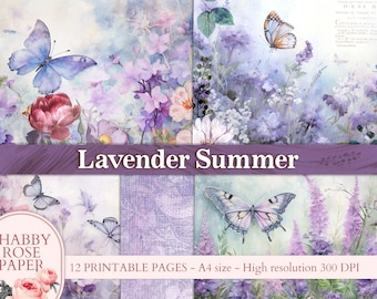 Summer Butterfly Junk Journal pages, Lavender Enchanted Butterfly collage PRINTABLES, Scrapbooking Digital Download Kit, Journal paper