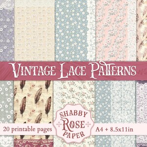 Vintage Lace Pattern Printable, Floral Junk Journal Pages, Shabby Chic Digital Paper Pack, Collage Scrapbooking, DIY Crafts Antique Ephemera