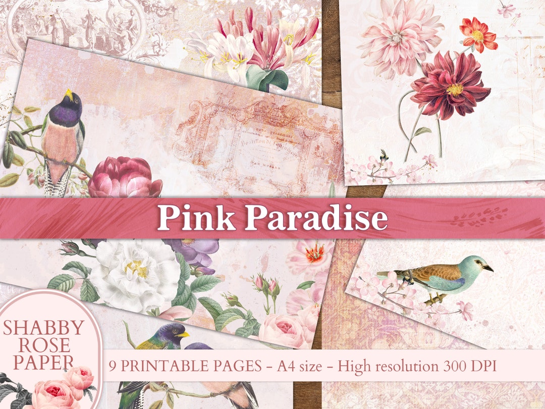 Blush Pink Junk Journal Kit, Floral Digital Paper, Flowers, Birds and ...