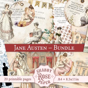 BUNDLE da 20 pagine. Citazioni di Jane Austen, materiale effimero d'epoca. Pagine di diario spazzatura di Orgoglio e pregiudizio. Illustrazione di materiale effimero vittoriano. STAMPABILE