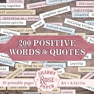 Vintage druckbare Junk Journaling Wörter und Zitate, Positive Wörter, Digital Download Kit, Journal Seiten, Rosa, Grün, Gelb, Scrapbooking