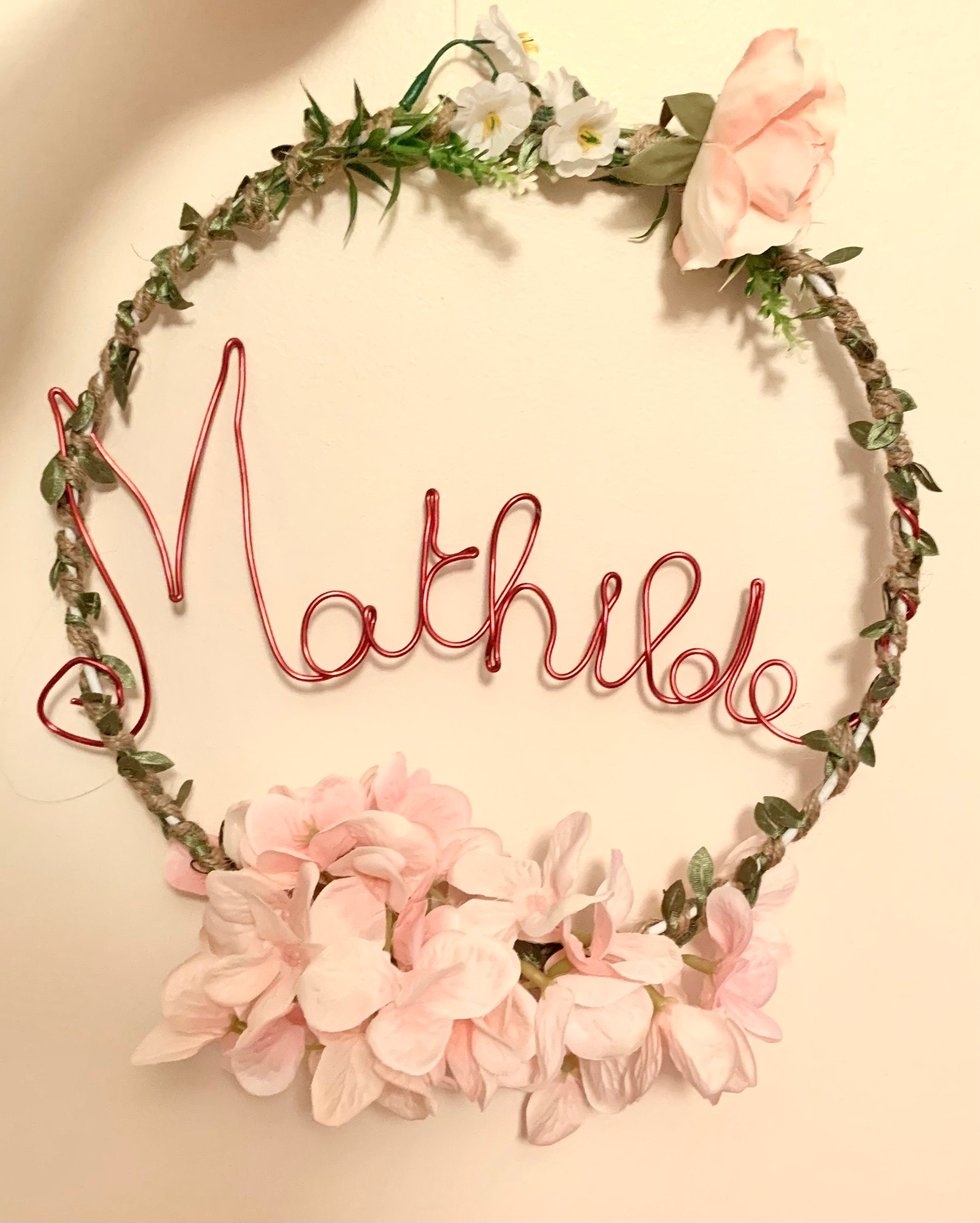 Décoration Murale à Accrocher Cercle Prénom Fleurs