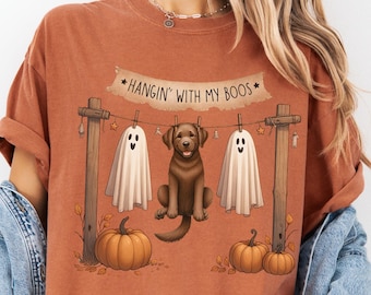 Chocolate Labrador Halloween Shirt, Chocolate Lab Funny Hanging Ghost Tshirt, Spooky Ghost Dogs Tee, Cute Labrador Dog Lovers Halloween Gift