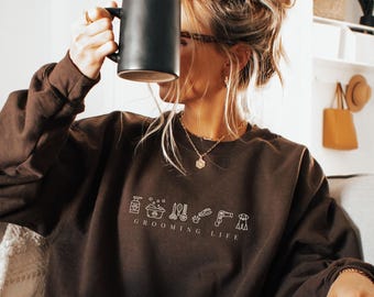 Dog Grooming Sweatshirt, Dog Groomer Life Work Shirt, Pet Groomer Icons Sweatshirt, Gift For Dog Salon Groomer, Pet Stylist Sweater Gift