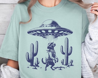 Black Labrador Shirt, Black Lab UFO Vintage Western Tshirt, Retro Cowboy T-Shirt, UAP Spaceship Cowboy Labrador Dog Gift Tee, Dog Lover Gift