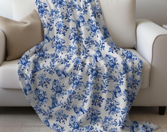 Golden Doodle Blue French Toile De Jouy Dog Velveteen Blanket , Blue Toile Goldendoodle Dog Throw, Doodle Dog Mom Gift, Doodle Lover Blanket