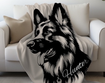 Personalized German Shepherd Name Blanket , Custom Velveteen Plush Dog Pet Blanket , Gift For Dog Lover, New Puppy, Dog Mom Gift, Pet Lover