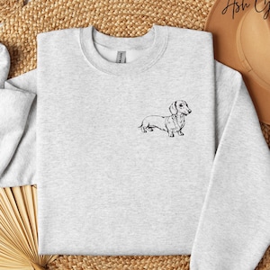Dachshund Embroidered Sweatshirt, Dachshund Embroidery Crewneck, Weiner Dog Mom or Wiener Dad Sweater Gift, Doxie Sausage Dog Lover Shirt