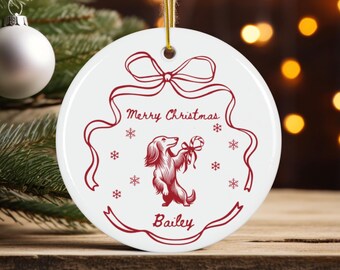 Long Haired Dachshund Christmas Ornament, Custom Weiner Name Tree Decoration, Doxie Mom Gift, Gift For Dog Owner, Sausage Dog Lover Keepsake
