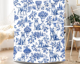 Manta para perro Pitbull Blue French Toile De Jouy, manta para mascota Pit Bull Blue Toile, regalo para mamá de perro Pitbull, manta de terciopelo suave, regalo para el Día de la Madre