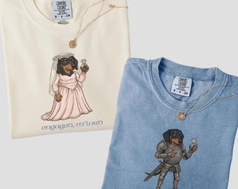 Medieval Engagement Shirt, Dachshund Matching Couples Bride To Be Tee, Weiner Engaged Announcement Gift, Tshirt for Fiancee & Fiance