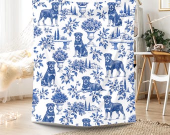 Manta para perro Rottweiler azul con estampado Toile de Jouy francés, manta para mascotas Rottweiler azul con estampado Toile de Jouy, manta de felpa de terciopelo para mamás de perros Rottweiler, regalo para el Día de la Madre