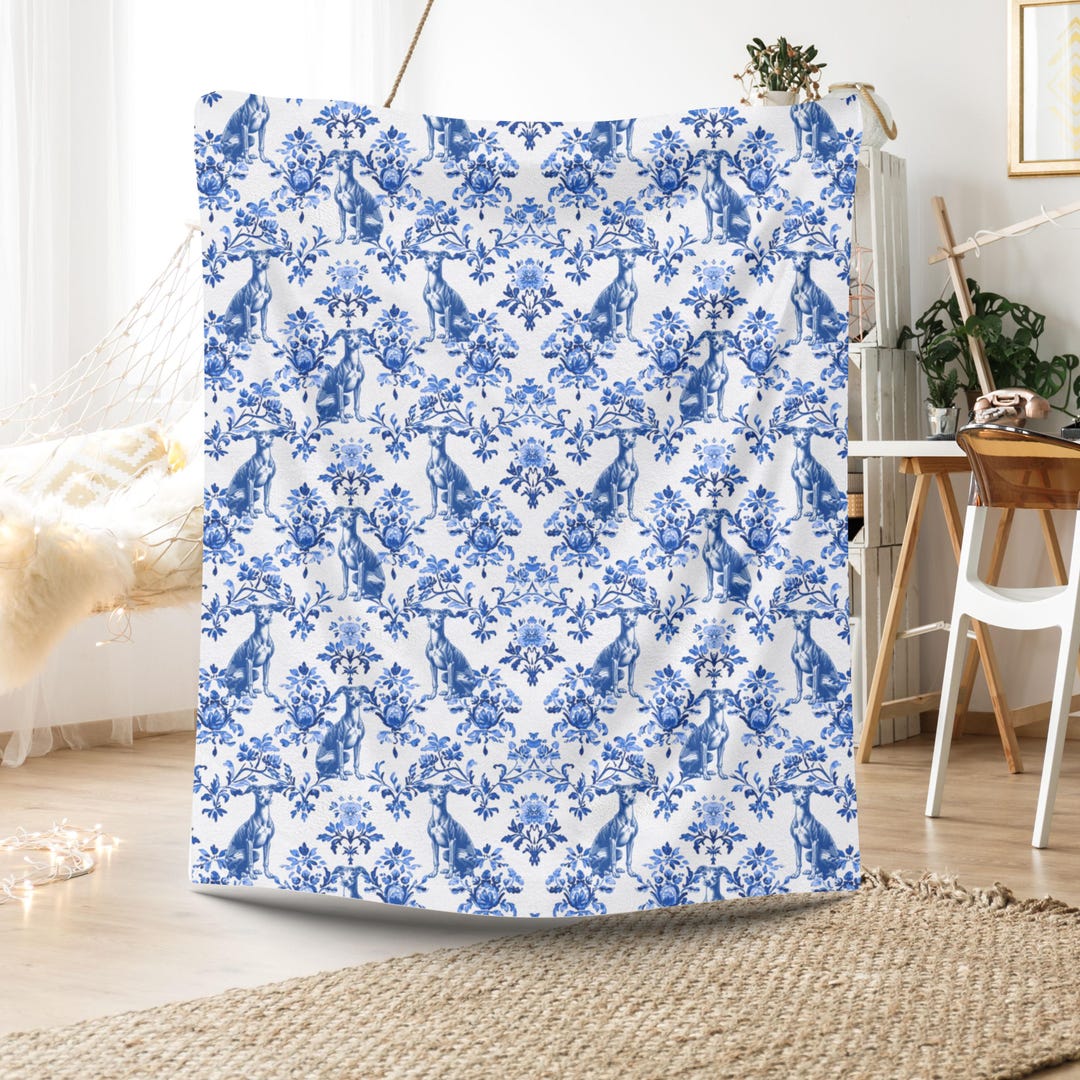 Greyhound Throw Italian Greyhound Blue French Toile De Jouy Blanket, Italian Greyhound ...