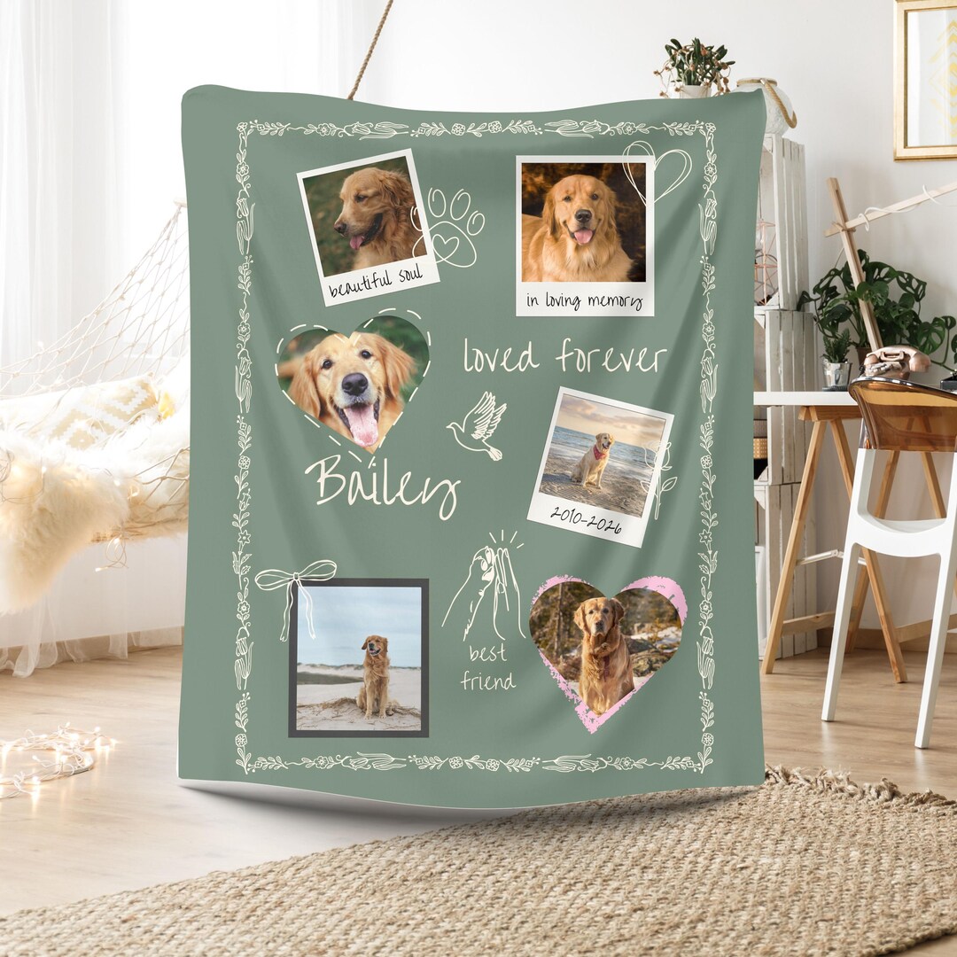 Personalized Dog Memorial Photo Blanket Gift, Dog Loss Pet Memory Gifts ...