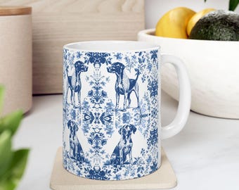 German Shorthaired Pointer Toile De Jouy Mug, French Blue Toile GSP Gift, German Pointer Ceramic Coffee Cup,German Shorthair Pointer Mom Mug