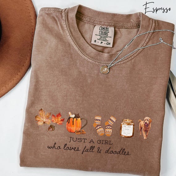 Goldendoodle Just a Girl who loves Fall Shirt, Golden Doodle Cozy Season Fall Vibes Comfot Colors Tee, Cute Autumn Fall Icon Pumpkin Shirt