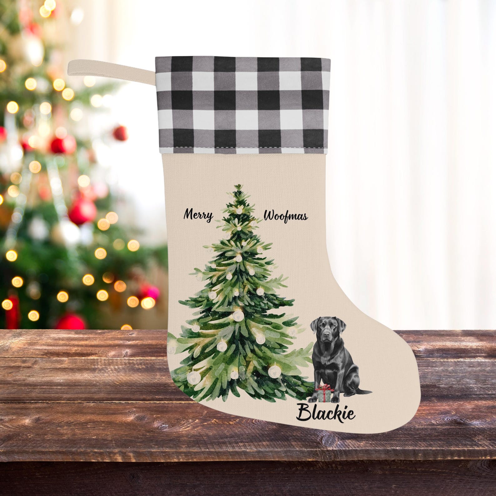 Yellow Lab Stocking Personalized Black Labrador Dog Christmas Stocking, Custom Pet Name ...