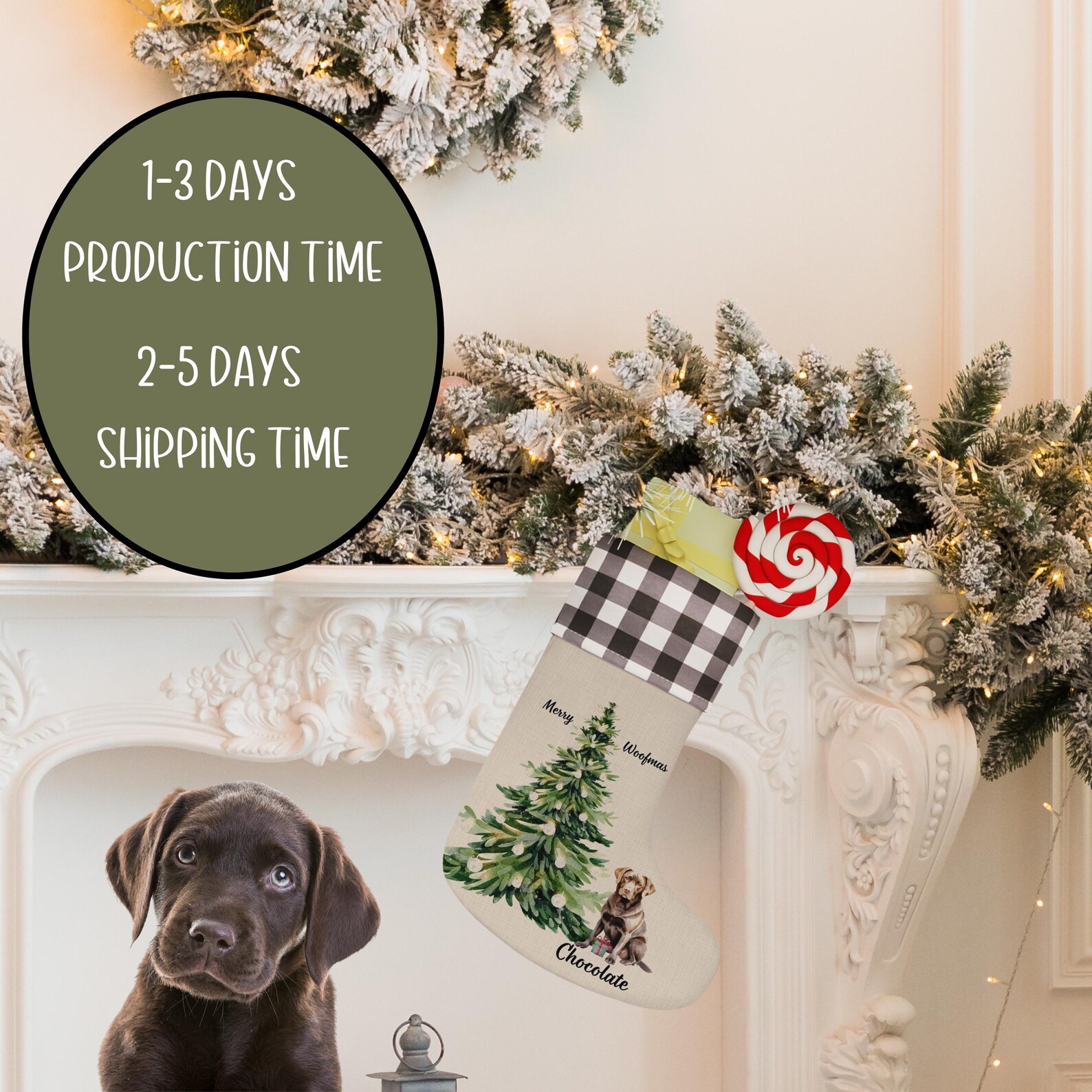 Yellow Lab Stocking Personalized Chocolate Labrador Dog Christmas Stocking, Custom Pet Name ...