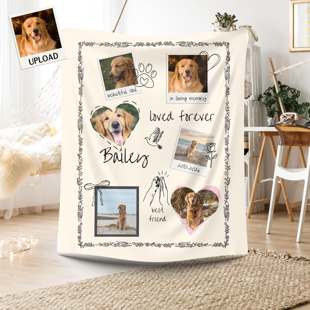 Personalized Dog Memorial Photo Blanket Gift, Dog Loss Pet Memory Gifts ...