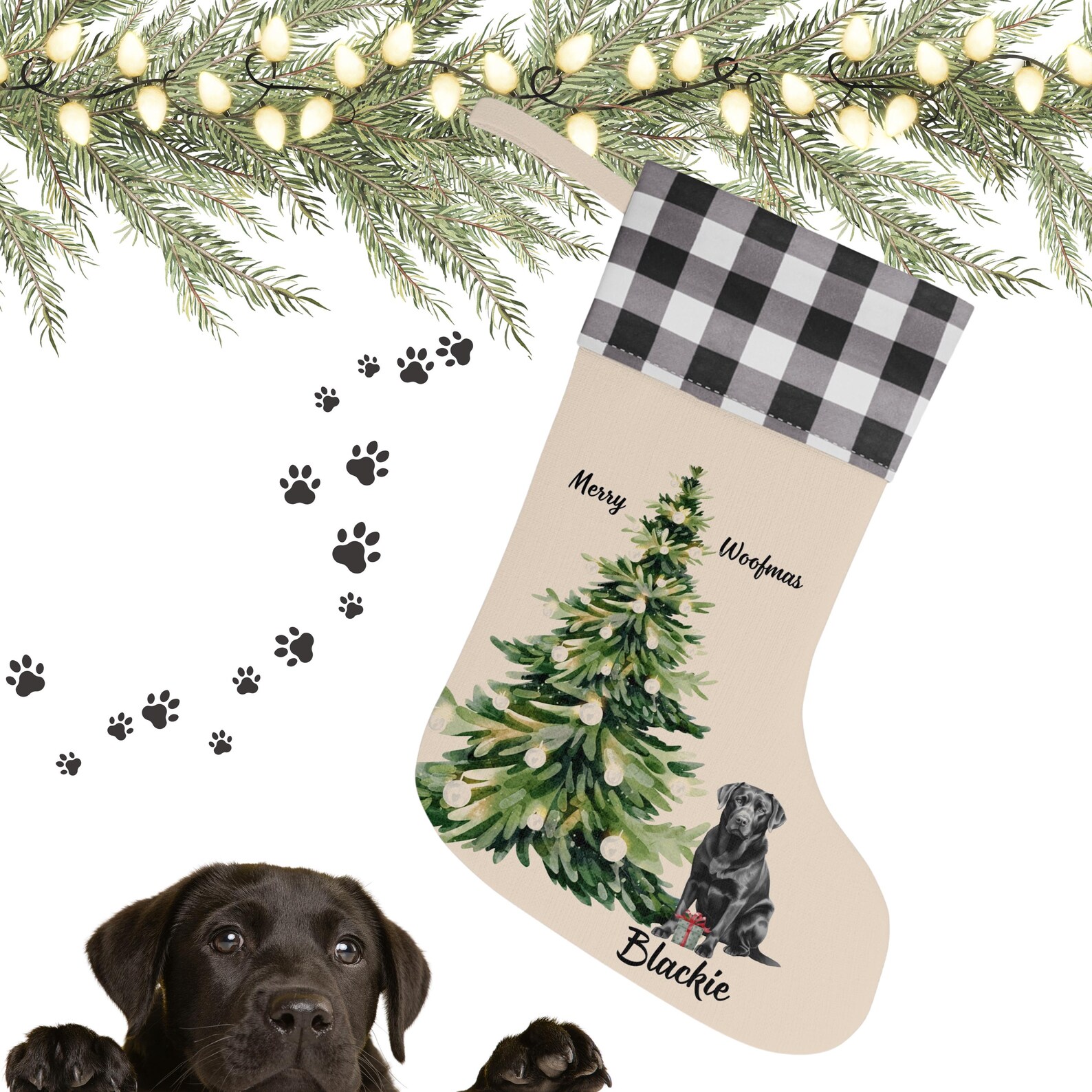 Yellow Lab Stocking Personalized Black Labrador Dog Christmas Stocking, Custom Pet Name ...
