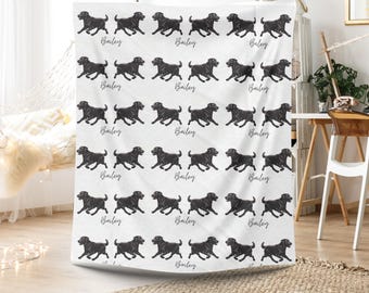 Black Labrador Personalized Dog Blanket, Black Lab Custom Name Blanket, Plush Pet Blanket, Dog Lover Sofa Throw, Custom New Puppy Gift