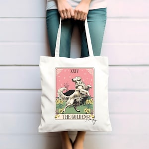 Golden Retriever Personalized Tote Bag, Retriever Custom Dog Name Tarot Card Gift, Literature Tote Bag,Canvas Shoulder Golden Lover Pet Gift