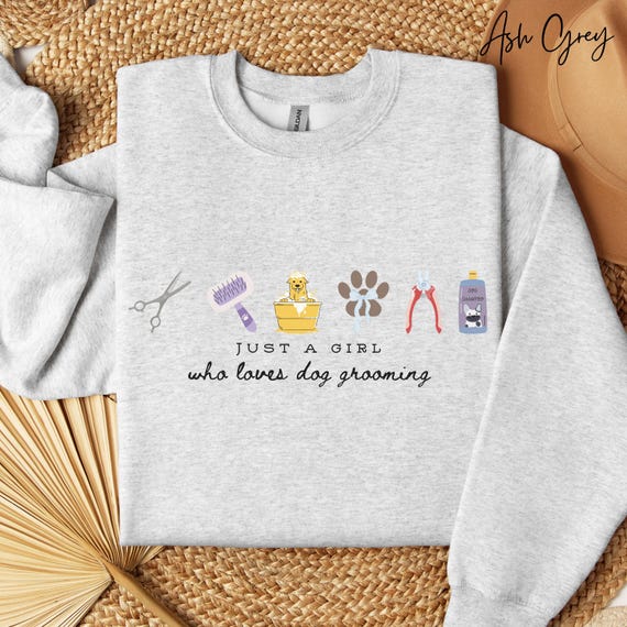 Dog Grooming Sweatshirt, Dog Groomer Just A Girl Shirt, Pet Groomer Icons Sweatshirt, Gift For Dog Salon Groomer, Pet Stylist Sweater Gift