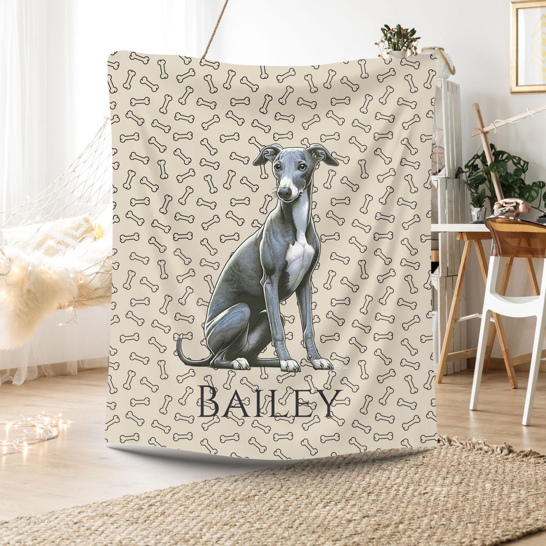 Greyhound Throw Italian Greyhound Blanket, Personalized Name Grey Hound Plush Blanket ...
