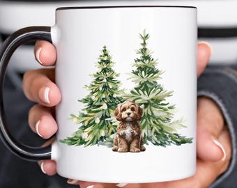 Cavapoo Mug, Cavapoo Christmas Tree Coffee Cup, White Ceramic Mug With Two Tone Color, New Cavapoo Dog Mom Gift