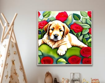 Watercolor Dog Prints Wall Art Golden Doodle Puppy Pet Posters, Girls Boys Teen Room Decor Custom Wall Art Watercolour Dog Posters Canine