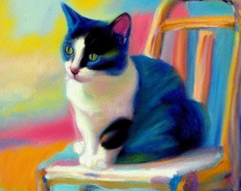 Cat Print, Cat Digital Download Wall Art, Digital Prints, Cat Print,Art Prints Download, Cat Mixed Media Painting