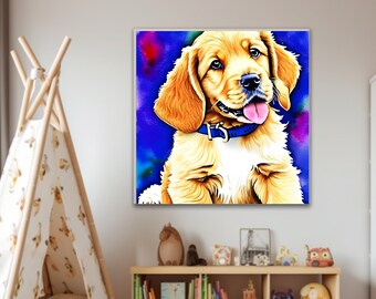 Watercolour Dog Prints Wall Art Golden Doodle Puppy Pet Posters, Girls Boys Teen Room Decor Custom Wall Art Watercolor Dog Posters Canine