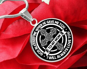 Personalized Christian Engraved Faith Pendant Necklace with cross For My Praying Mom for Mother's Day, Birthday, Easter, Christmas