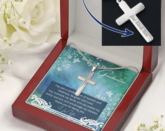 To My Wonderful Grandma Personalized stainless steel cross with snake chain personal message engraved on back