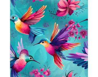 Tropical Colorful Hummingbirds Seamless Pattern High Quality Print Repeat Digital Paper Tropical Birdy Printable Design