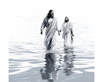 Walking on Water Peter and Jesus DIGITAL PRINT Jesus Art Bible Art WALL Art Bible Sketches Jesus Wall Art