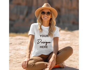 Bella & Canvas 3001 TShirt Mockup Bella Canvas 3001 Shirt White Shirt Mockup Oversized Mockup Bella Canvas Mockup Woman sitting in Nature