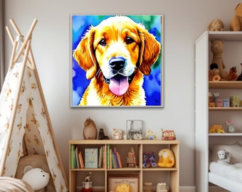Watercolor Dog Prints Wall Art Golden Doodle Pet Posters, Girls Boys Teen Room Decor Custom Wall Art Watercolour Dog Posters Canine