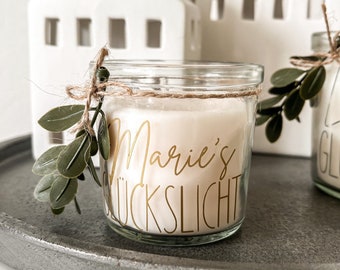 Personalisierte Kerze mit Namen | Glas | Glückslicht | Geschenkidee | Geschenk | Geburtstag | Einzug | Muttertag | Glücksbringer