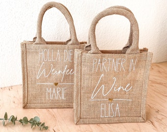 Jutetasche | Jute | Tasche | Initialen | Name | personalisiert | Geschenkidee | Geschenk | Geburtstag | Geschenktasche | Wein