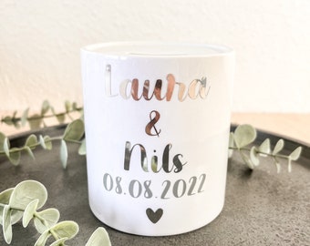 Weiße Spardose | Keramik | personalisiert | Initialen  | Name | Geldgeschenk |  Männer / Frauen | Geschenk | Hochzeit