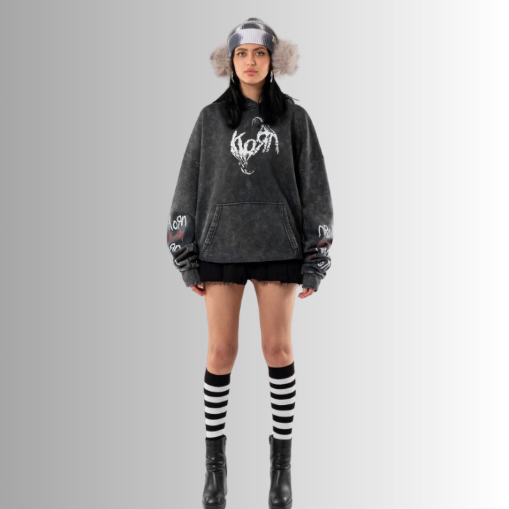 Korn Band Hoodie Vintage Inspired, Washed Black, Soft Cotton Unisex ...