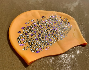 Ladies Premium Silicone Scorpia Long Hair Fever (Yellow Animal Print) Swim Cap - Great for Open Water Swimming and Competitive Swimming