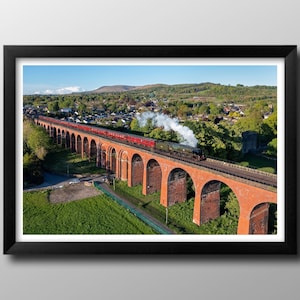 Steam Train Gifts, Whalley Viaduct, Clitheroe, Framed Print, 35018 Pendle Dalesman Railtour. Railway Memorabilia, Locomotive.