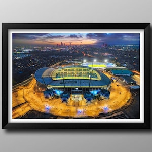 Manchester City Gifts, Etihad Stadium, Framed Print. Wall Art, Poster, Football Club, Memorabilia. The Citizens. Blue Moon.